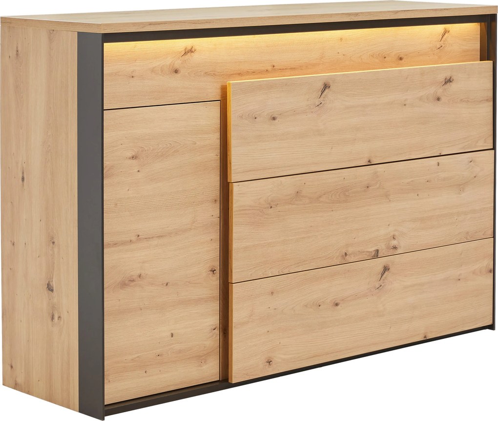 XXXLutz ŠIROKÁ KOMODA, čierna, dub artisan, 130/90/41 cm Hom`in - Komody - 000589000523