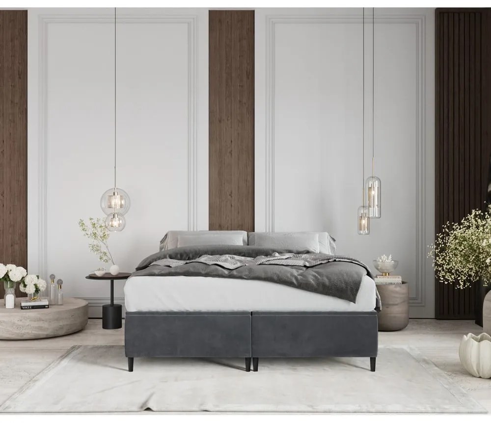 Antracitovosivá čalúnená dvojlôžková posteľ s úložným priestorom 180x200 cm Tate – Maison de Rêve