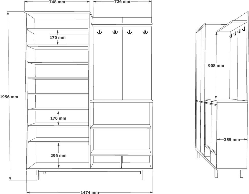 Predsieňová stena Houseland Pax dub Castello/antracitovo šedá