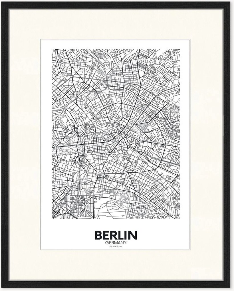Nástenná dekorácia v ráme Map of Berlin