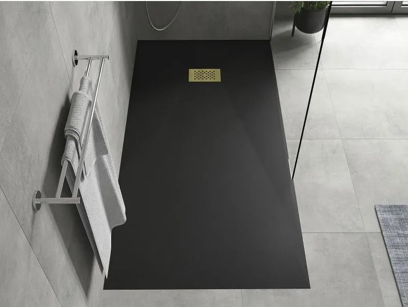 Mexen Hugo, obdĺžniková sprchová vanička SMC 180 x 80 cm, čierna, zlatá krytka, 42708018-G