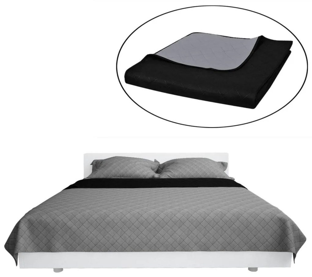 vidaXL Obojstranná posteľná prikrývka, šedo čierna, 220 x 240 cm
