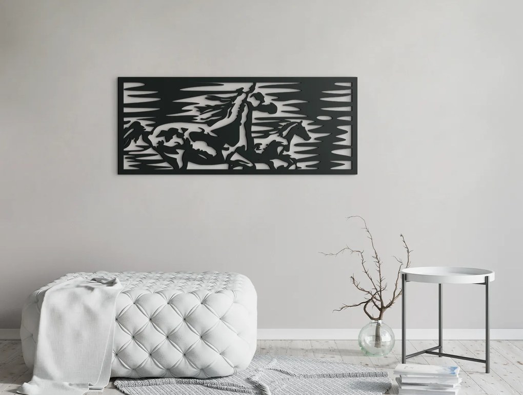 drevko Drevený obraz na stenu Cválajúce kone Rozmer obrazu: 18 x 44,5 cm, Farba dekorácie: Čierna