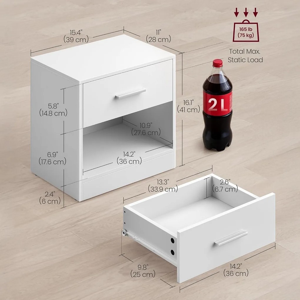 Set nočných stolíkov E1081 WT, biela, 2 ks