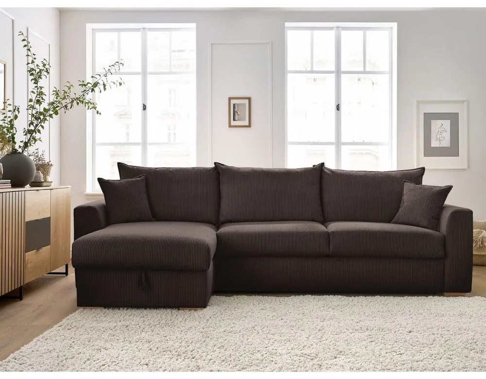 Hnedá menčestrová rozkladacia rohová pohovka (variabilná) Augustin – Bobochic Paris