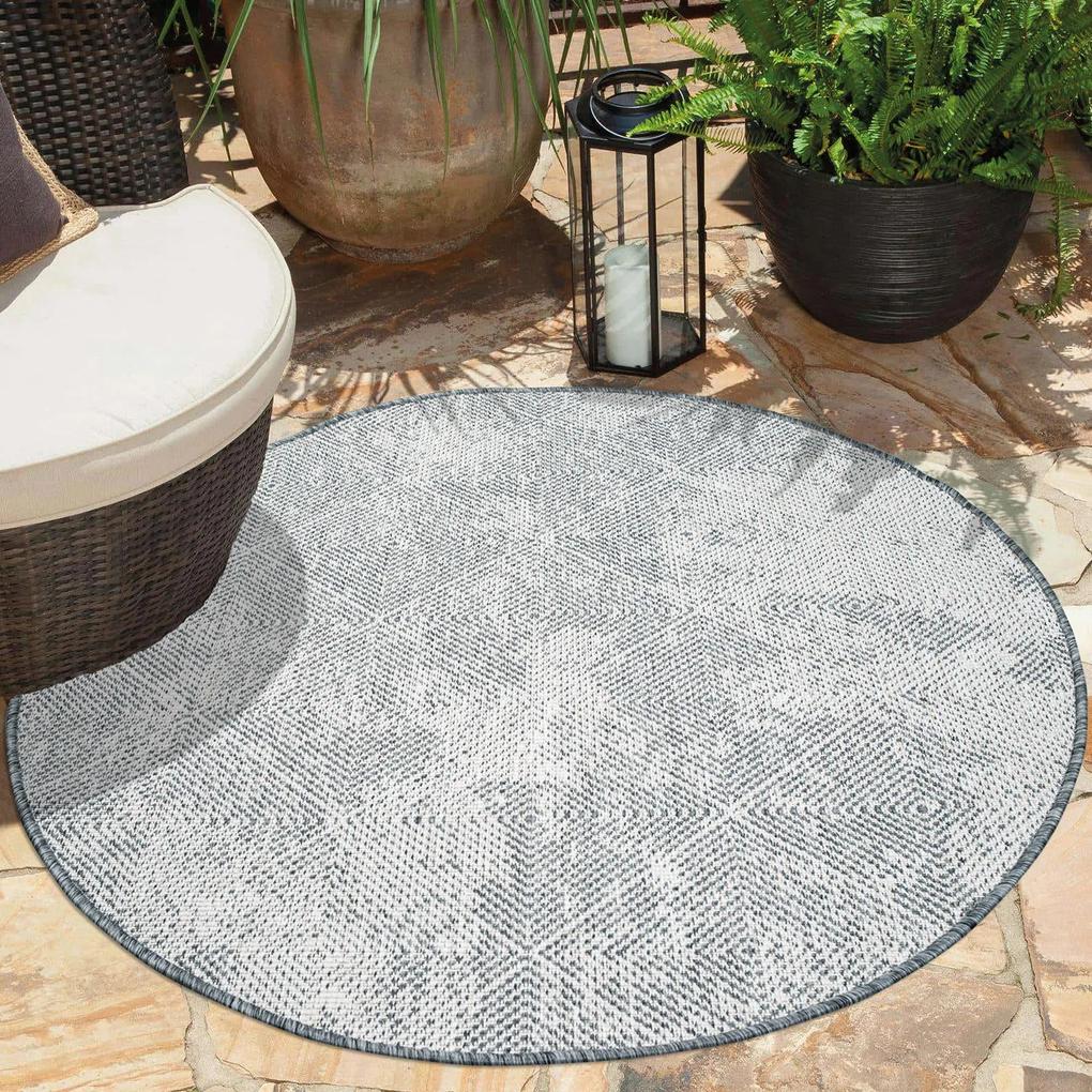 Dekorstudio Obojstranný okrúhly koberec na terasu DuoRug 5845 - sivý Priemer koberca: 160cm
