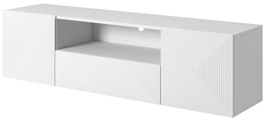 Závesná TV skrinka Asha 167 cm s otvorenou policou - biely mat