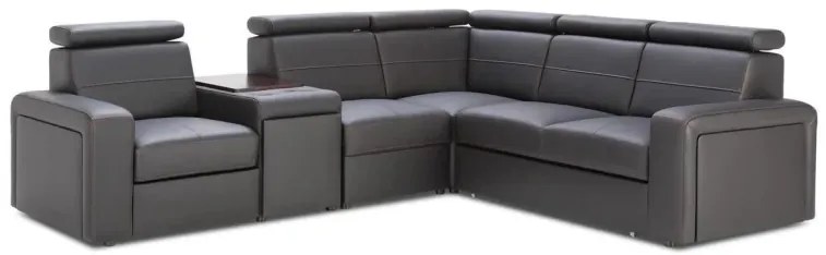 Kožená sedacia súprava LUCIO MAX, pravá, čierna (červená niť)