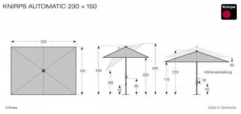 Knirps KNIRPS Automatic 230 x 150 cm - prémiový balkónový slnečník s kľučkou : Barvy slunečníků - DP040