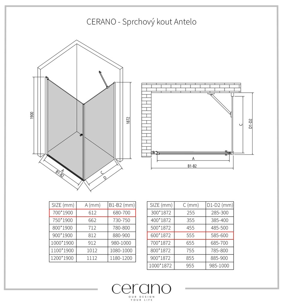 CERANO - Sprchovací kút Antelo L/P - chróm, transparentné sklo - 70x60 cm - krídlový, CER-CER-8050BD117