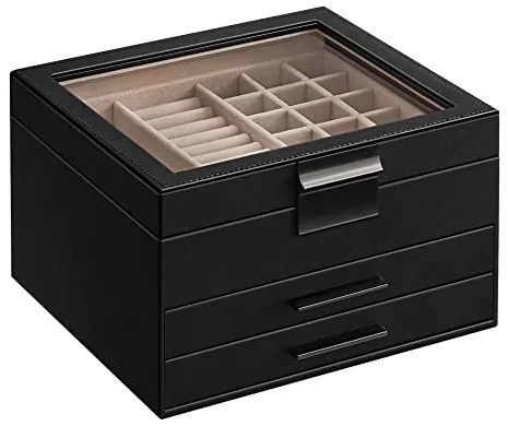 Šperkovnica, 3 priehradky, 13,5x23,1x20,3cm, čierna