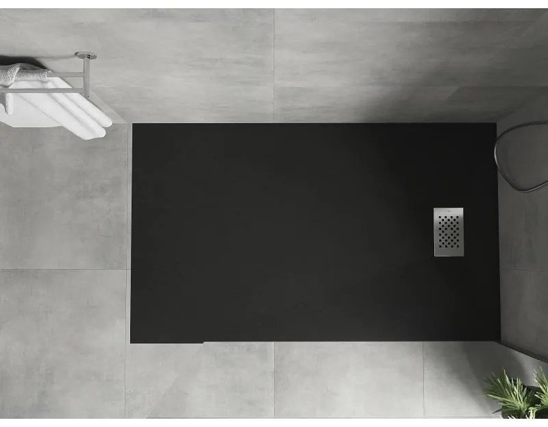 Mexen Hugo, obdĺžniková sprchová vanička SMC 160 x 90 cm, čierna, oceľová krytka, 42709016-X