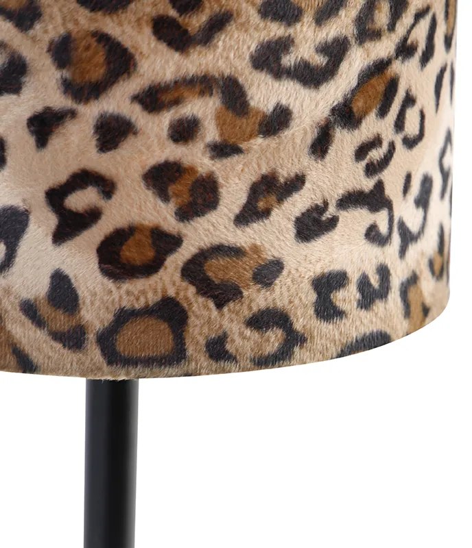 Moderná stolná lampa čierna s leopardím tienidlom 25 cm - Simplo