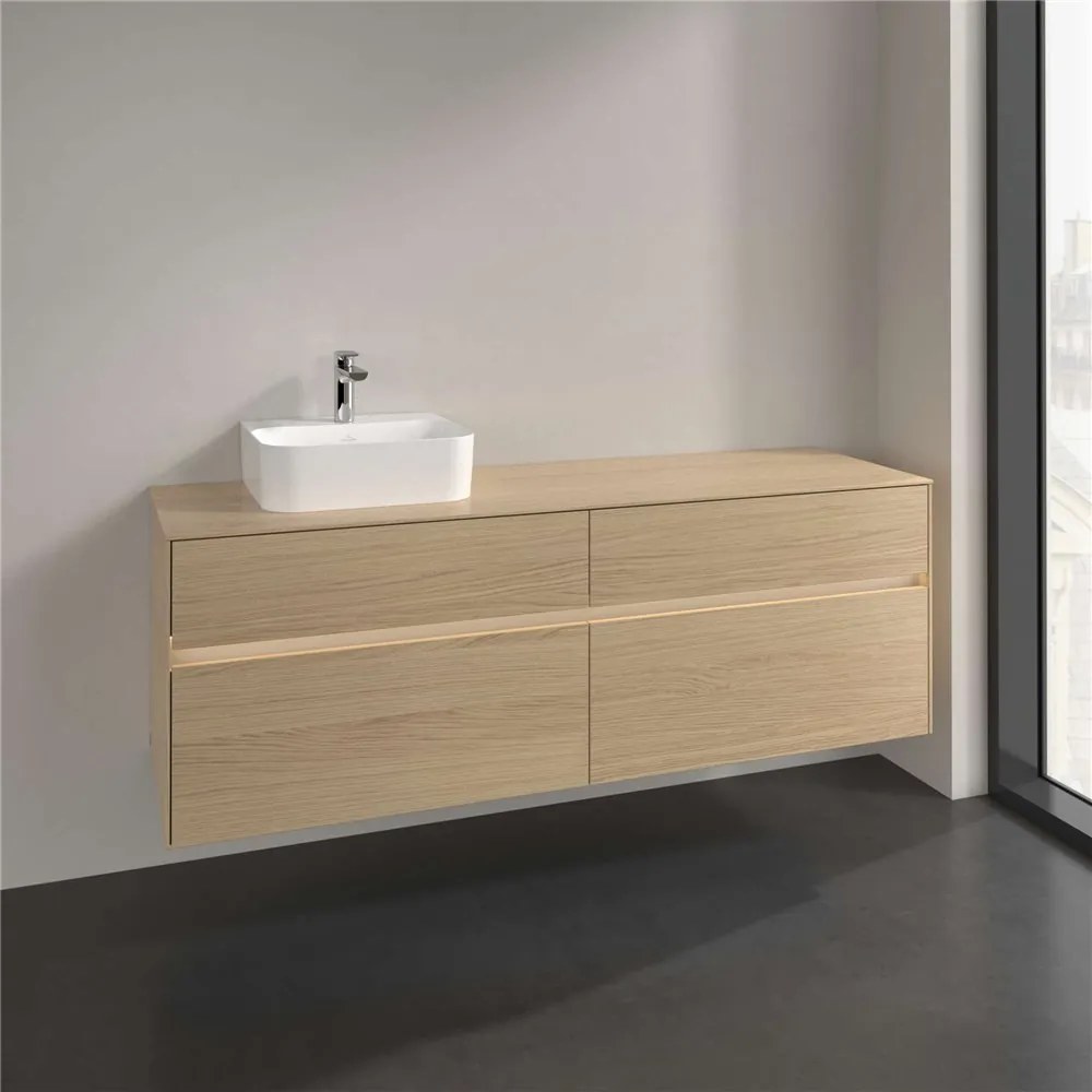 VILLEROY &amp; BOCH Collaro závesná skrinka pod umývadlo na dosku (umývadlo vľavo), 4 zásuvky, s LED osvetlením, 1600 x 500 x 548 mm, Nordic Oak, C105B0VJ