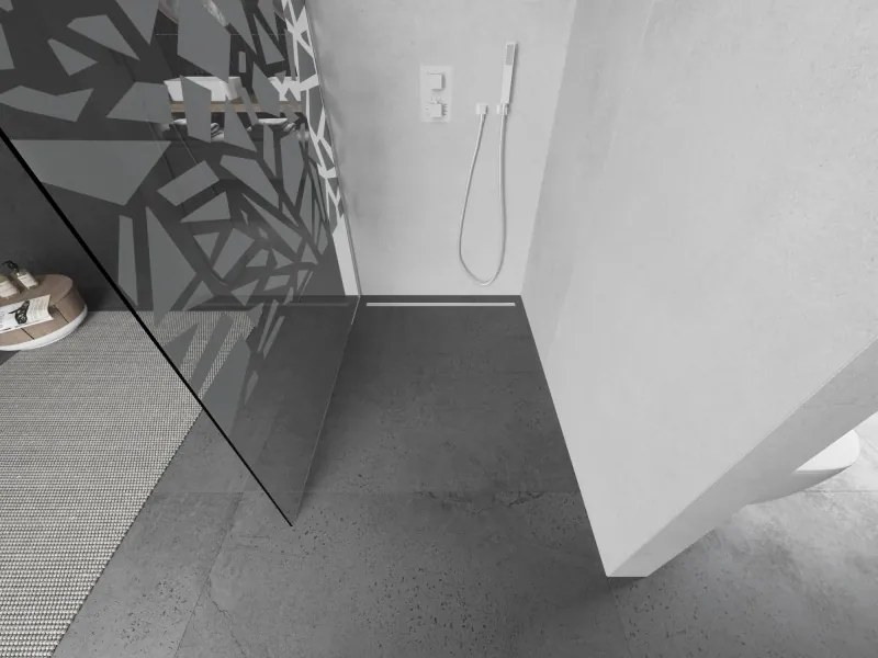 Mexen Kioto L, sprchová zástena Walk-In 100 x 200 cm, 8mm číre sklo biely vzor, biely profil, 800-100-103-20-85