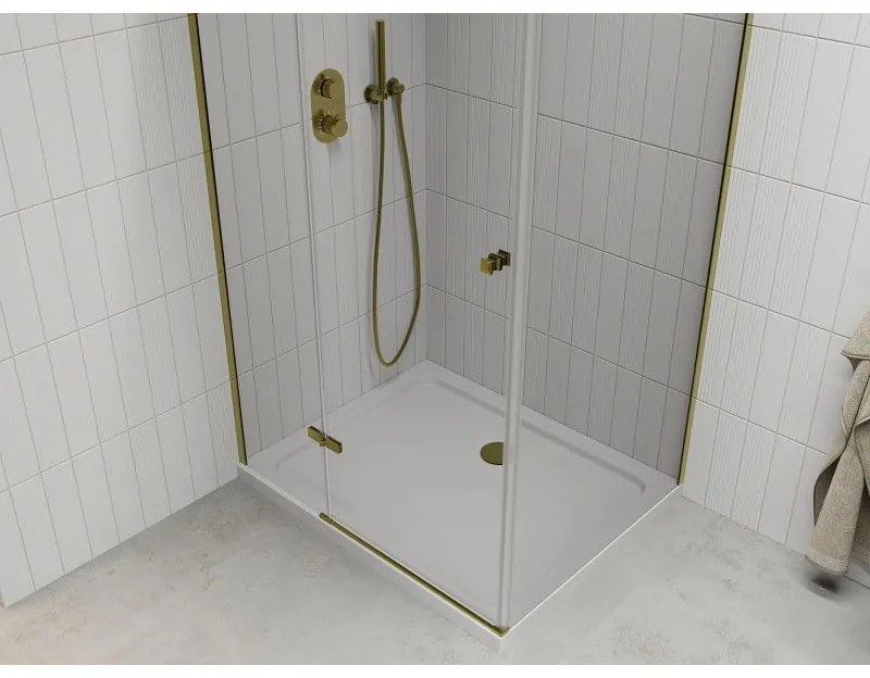 Mexen Roma, sprchovací kút 80 (dvere) x 70 (stena) cm, 6mm číre sklo, zlatý profil + slim sprchová vanička 5cm, 854-080-070-50-00-4010