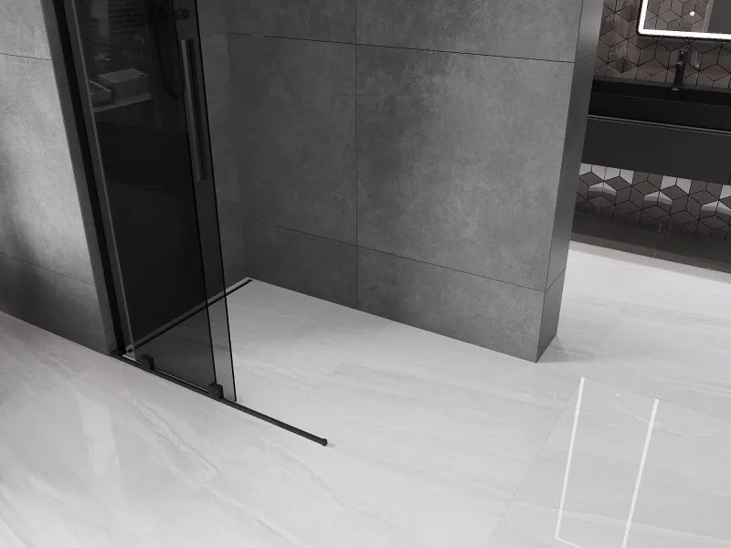 Mexen Velar L, posuvná sprchová zástena Walk-in 100 x 200 cm, 8mm šedé sklo, čierna matná, 871-100-003-43-70