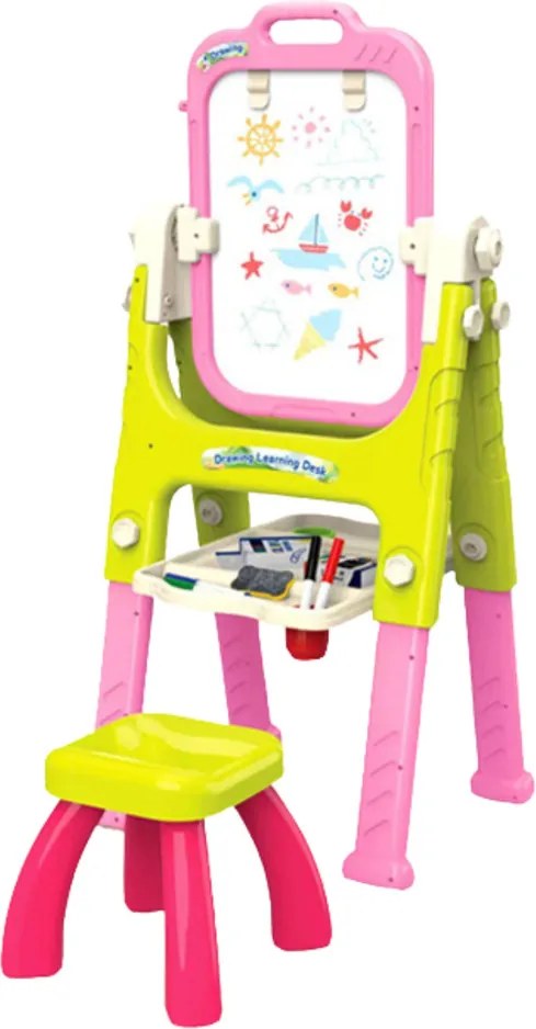 LEAN Toys Vzdelávacia tabuľa 5v1 so stoličkou Multifunkčné príslušenstvo Ružová
