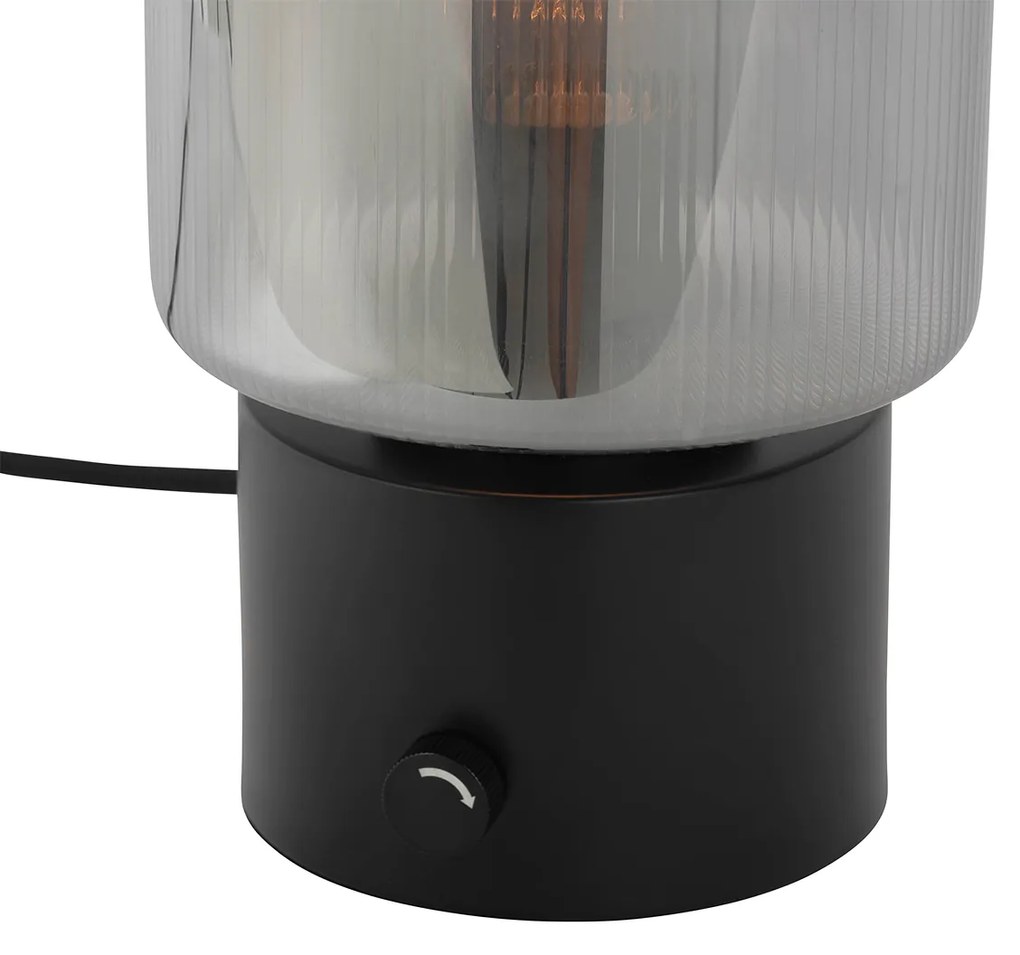 Art Deco stolná lampa čierna s dymovým sklom - Laura