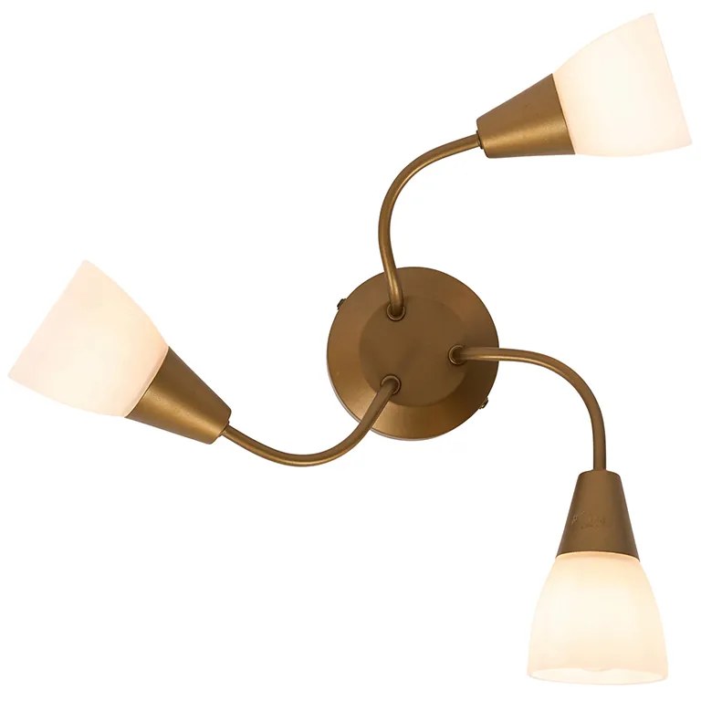 Klasické stropné bodové svetlo zlaté s matným sklom okrúhle 3-svetlo - Madi