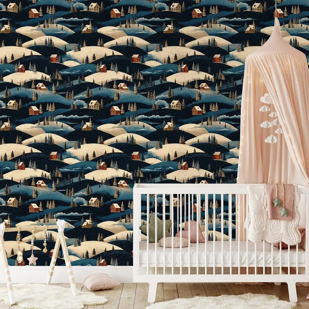 Tapeta zimná dedina v horách