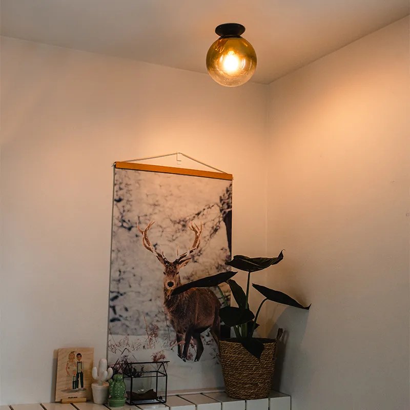 Stropné svietidlo v štýle Art Deco čierne so zlatým sklom - Pallon