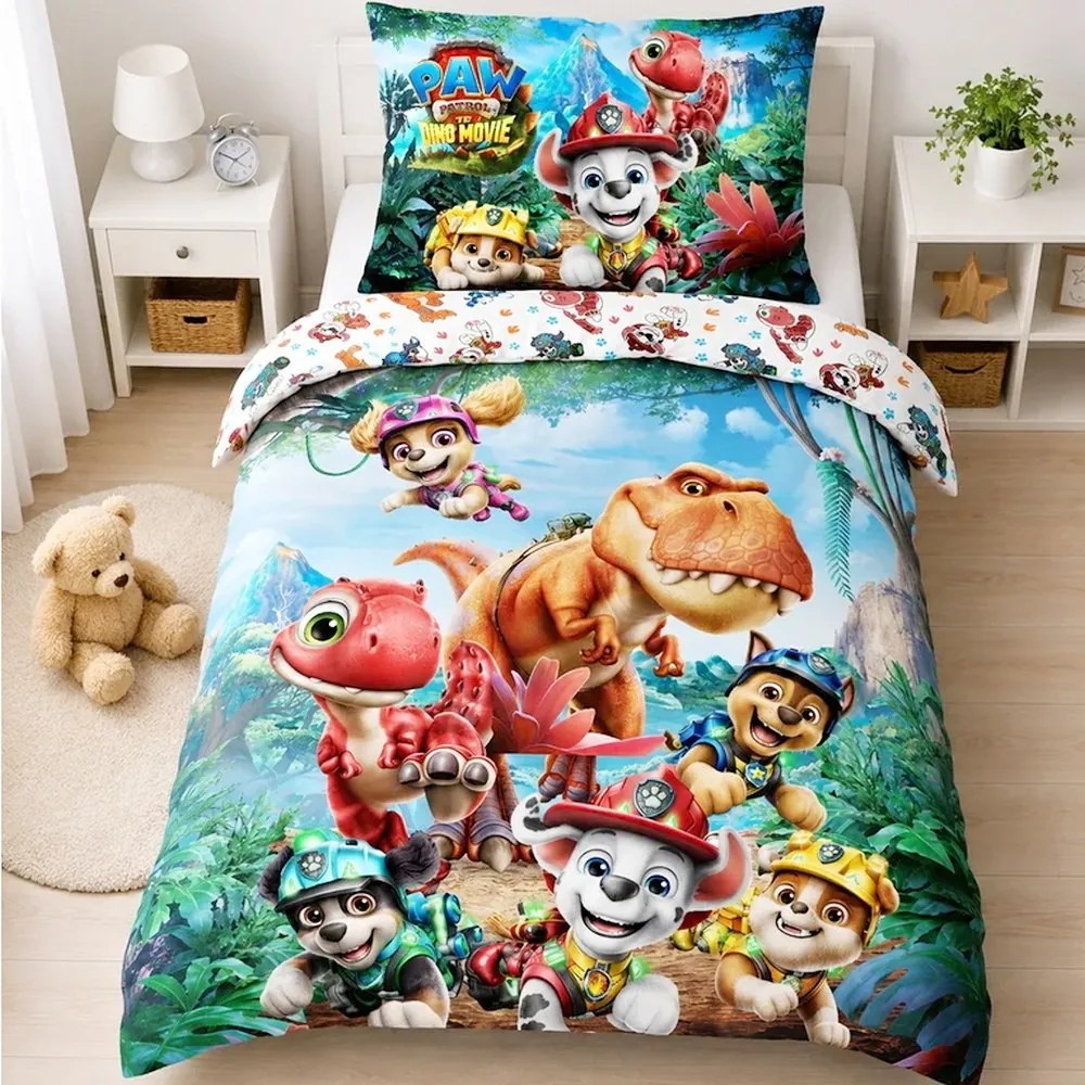 Bavlnené posteľné obliečky Labková patrola: Dinosaurí film - Paw Patrol - 100% bavlna renforcé - 70x90 cm + 140x200 cm