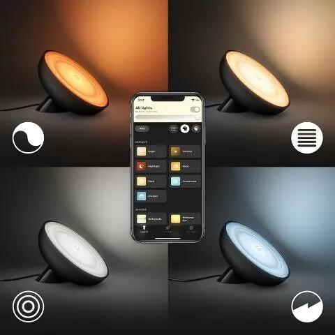 PHILIPS HUE Stolná múdra LED stmievateľná lampa HUE BLOOM s funkciou RGB, 7,1 W, teplá biela-studená biela, čier