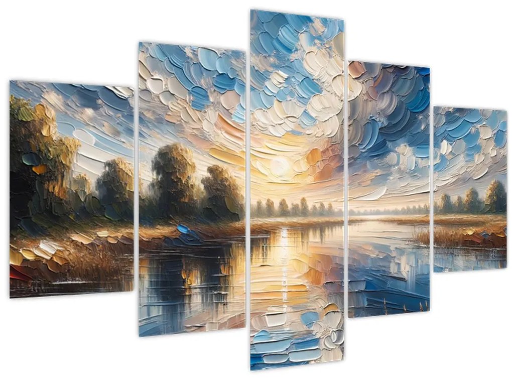 Obraz - Maľba slnka nad vodou (150x105 cm)