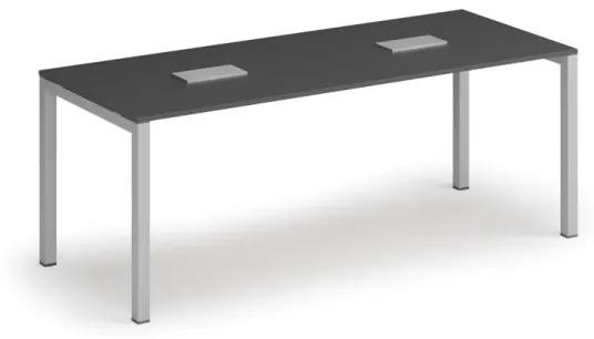 Stôl SQUARE 2000 x 800 x 750, grafit + 2x stolná zásuvka TYP III, strieborná