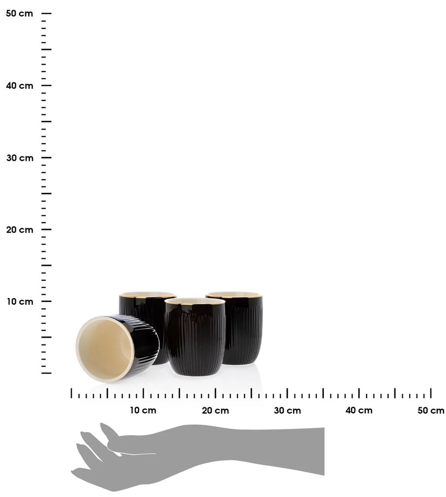 Keramický pohár s lyžičkou Kendi Black 300 ml sada 4ks