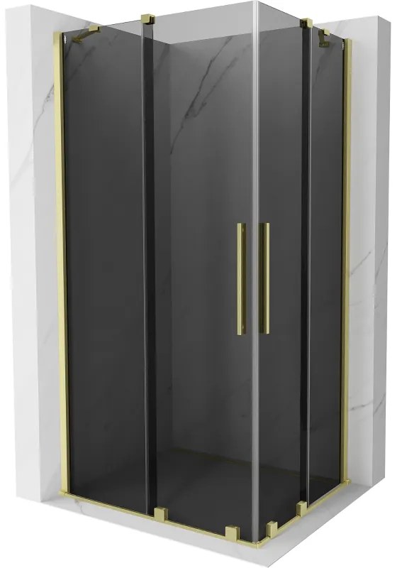 Mexen Velar Duo, sprchový kút s posuvnými dverami 100 x 90 cm, 8mm šedé sklo, zlatá matná, 871-100-090-42-55