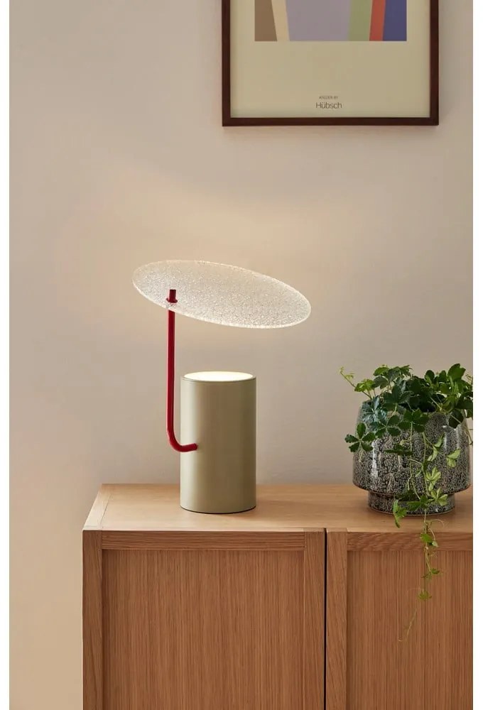 Kaki stolová lampa so skleneným tienidlom (výška 35 cm) Disc – Hübsch