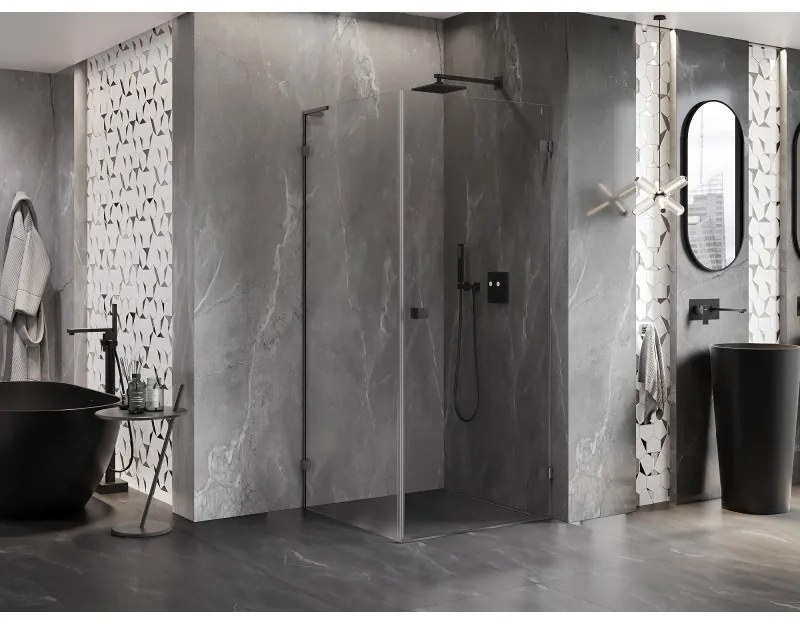 Mexen Lunar-B L výklopný sprchový kút pravý 80 x 80 cm, číre sklo, brúsený grafit, 832L-080-080-66-00-P