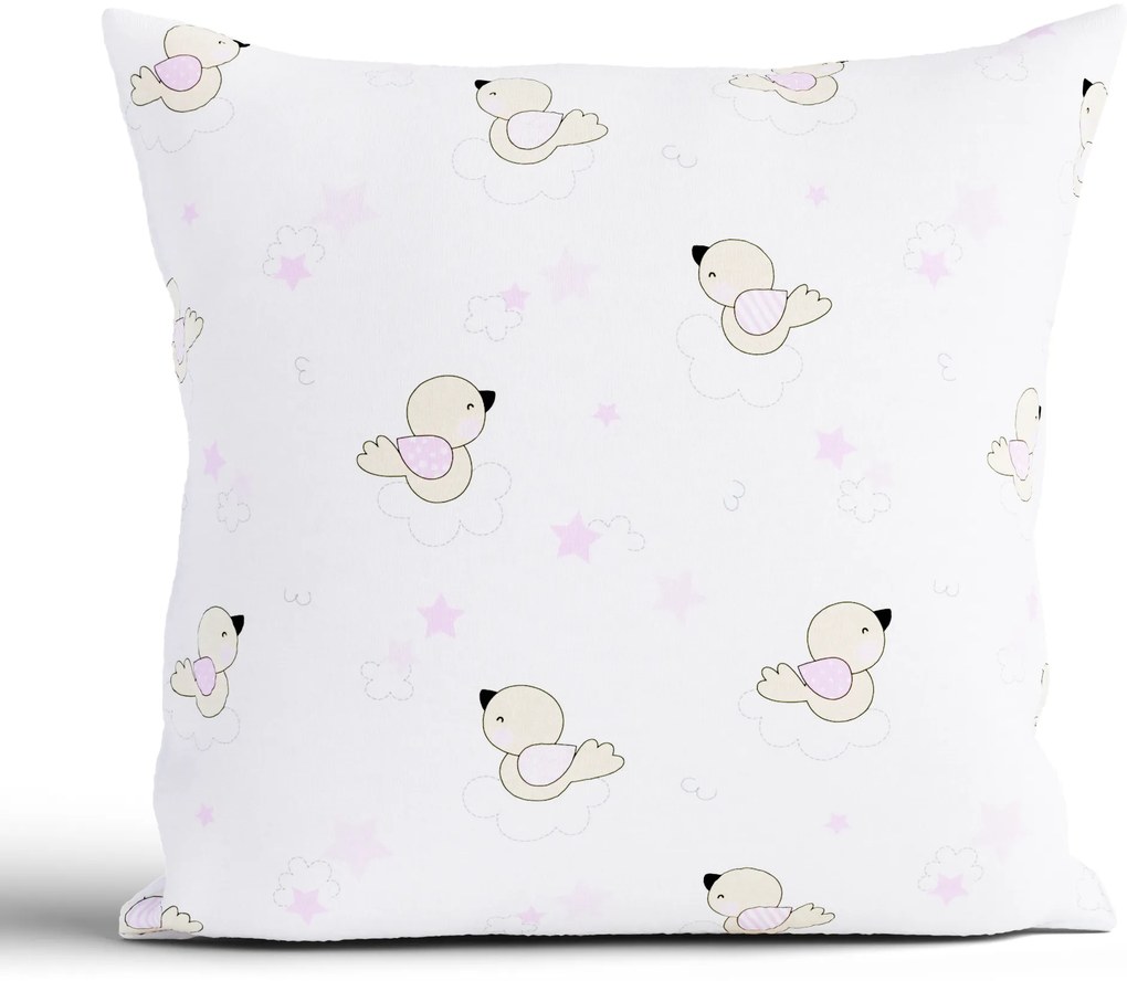 Bavlnená obliečka na vankúš Renforcé 40 × 40 cm - Vtáčiky ružové