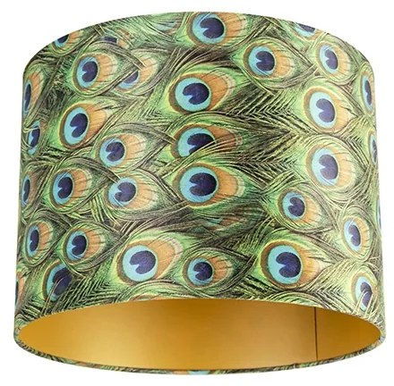 Zamatový tienidlo na lampu s dizajnom páva 40/40/30 so zlatým vnútrom