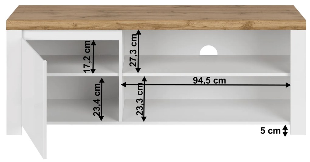 Kondela TV stolík 1D/160, biely lesk/dub wotan, VILGO