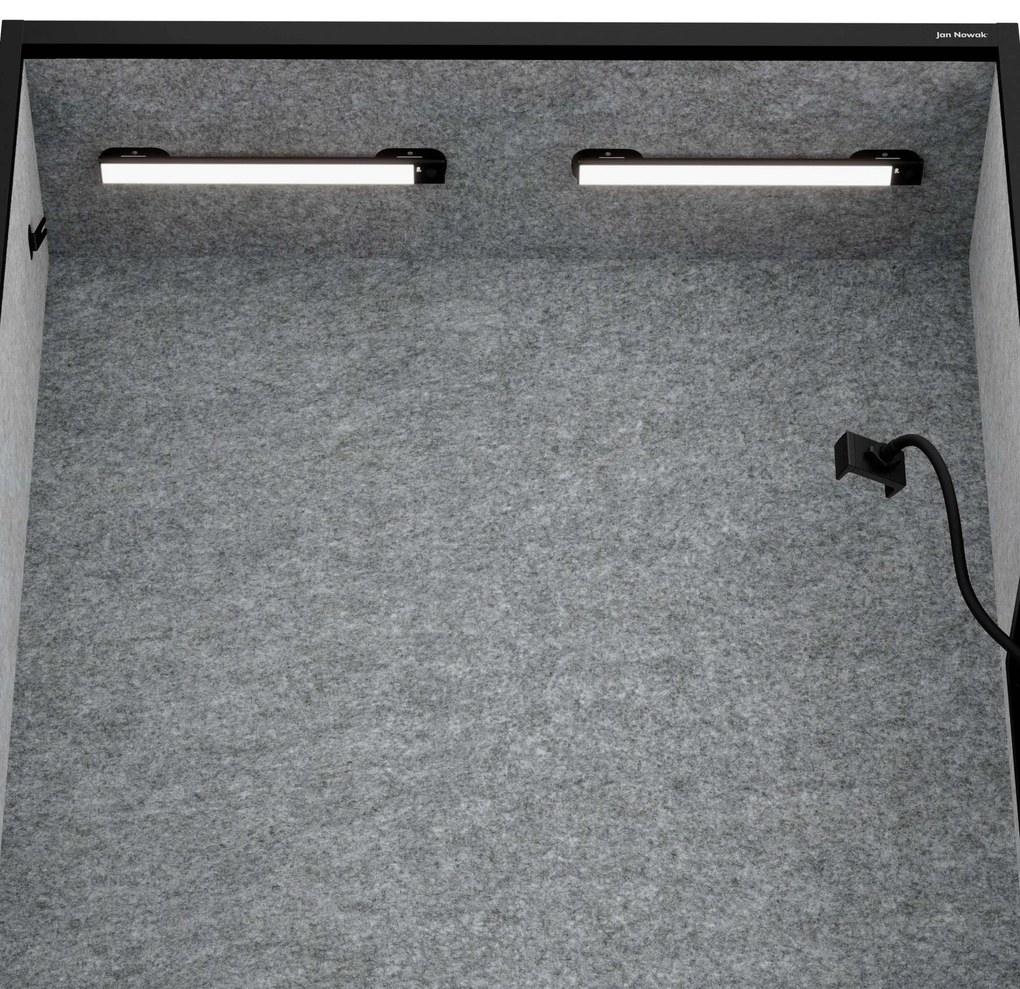 Kancelárska akustická kabína so sedadlom a portom USB-C, telo v čierny / sedák sivá v zelenej farbe, 1150 mm: SALLY MentalBox