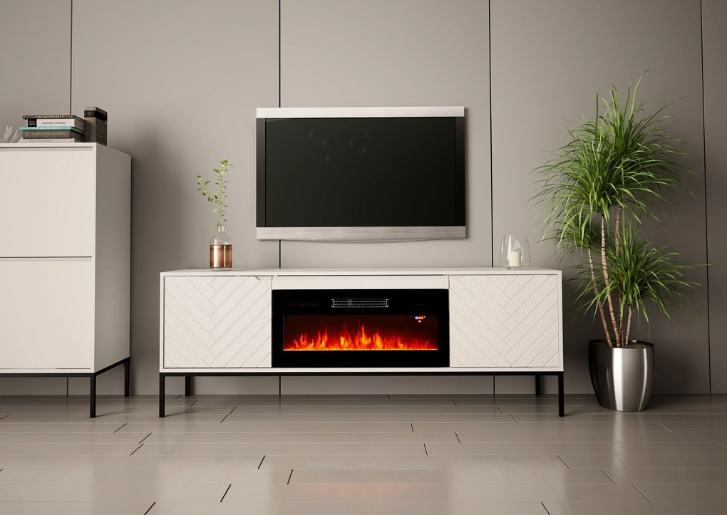 TV stolík EMY biela s elektrickým krbom