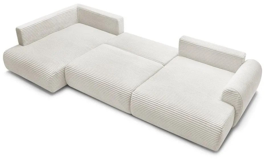 Krémová menčestrová rozkladacia rohová pohovka (pravý roh/do "U") Lucien – Bobochic Paris