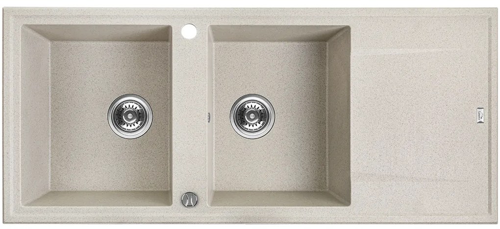 Laveo Megalo, 2-komorový granitový drez 1160x500x185 mm s dlhým odkvapávačom, béžová, LAV-SBE_421T