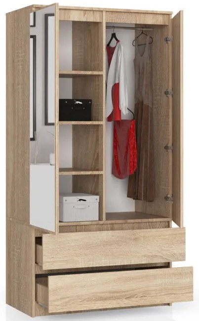 Skriňa S 90 cm 2D 2SZ 2 zrkadlá CLP sonoma