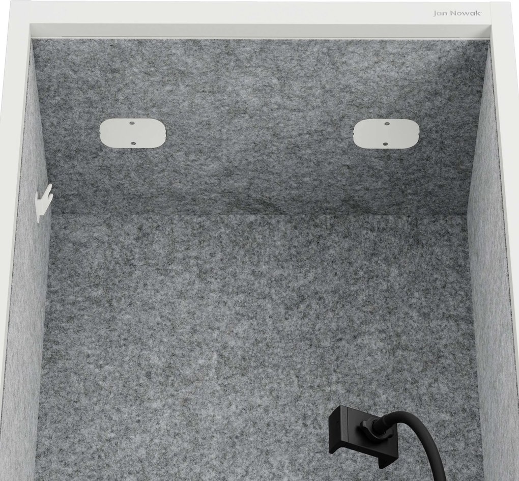 Kancelárska akustická kabína so sedadlom a portom USB-C, telo v biely / sedák sivá v zelenej farbe, 600 mm: SALLY MentalBox