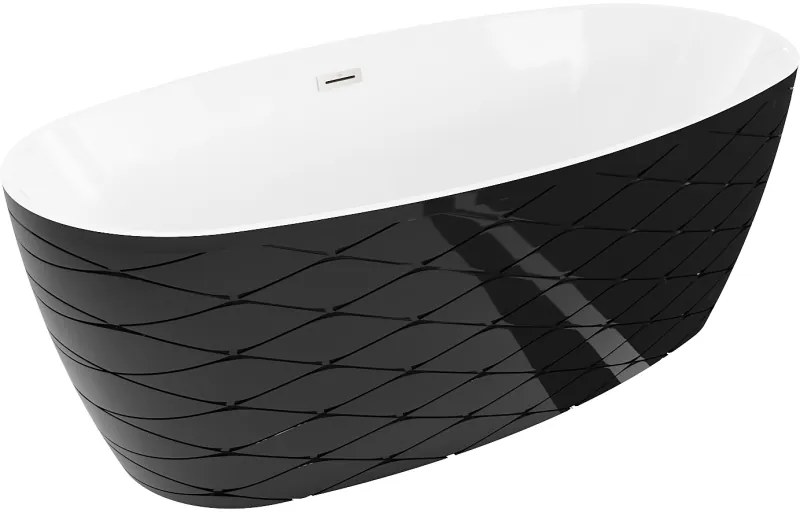 Mexen Olea, voľne stojaca vaňa, vzor, 170 × 80 cm, biela-čierna, oceľový prepad, 52821708075-97