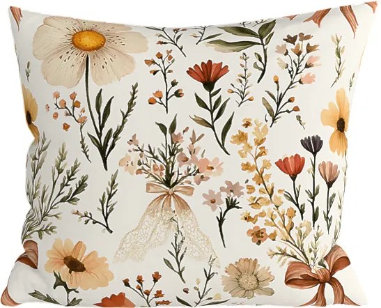 Polybavlnená obliečka na vankúš FLORAL RIBBON POLY 45x45 cm, krémová