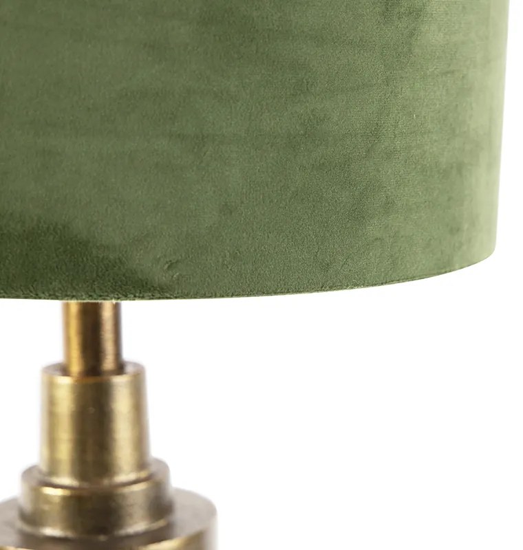Art Deco stolná lampa s plyšovou tienidlom zelená 35 cm - Diverso