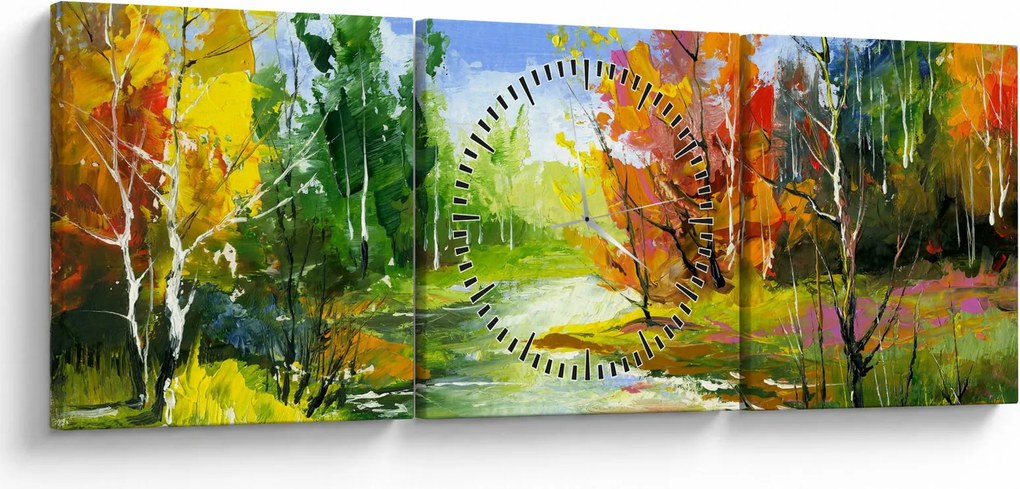 Obraz - Maľba krajiny (s hodinami) (90x30 cm)