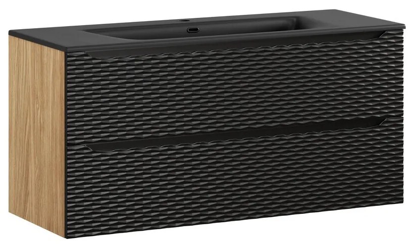 Závěsná skříňka Ocean Sky se zápustným umyvadlem 120 cm černá/dub olejovaný