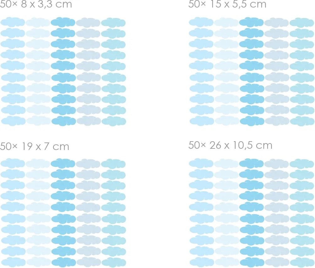 Súprava 50 obláčikov textilní prelepiteľné nálepky na stenu 50 ks 8 x 3,3 cm