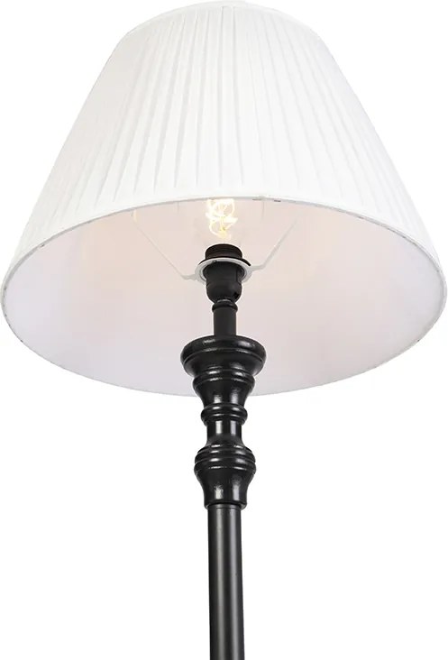 Stojaca lampa čierna s plisovaným tienidlom bielym 45 cm - Classico